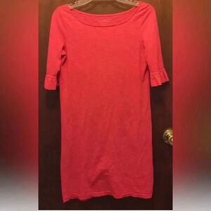 Woman LILLY PULITZER Pink Pima Cotton Boatneck Ruffle Sleeve Dress Sz XS
